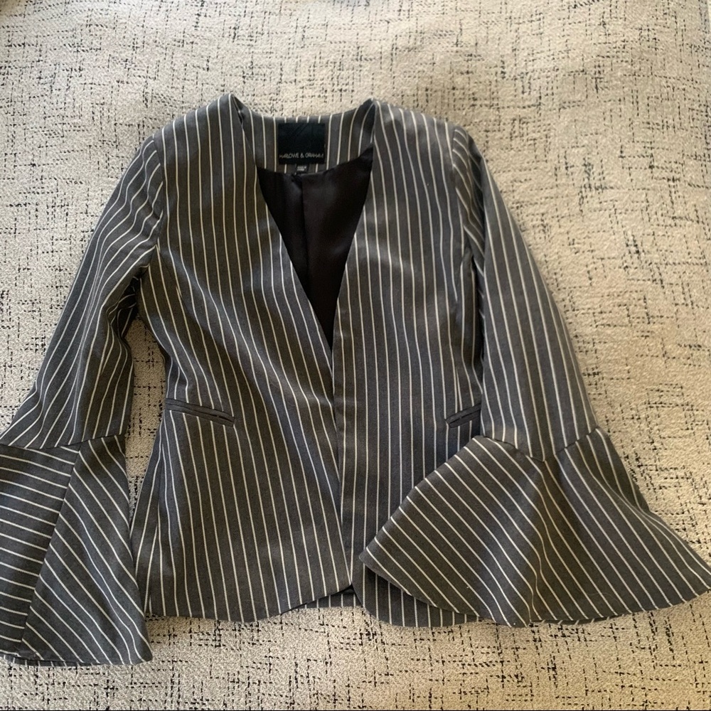 Bell Sleeve Pinstripe Blazer
